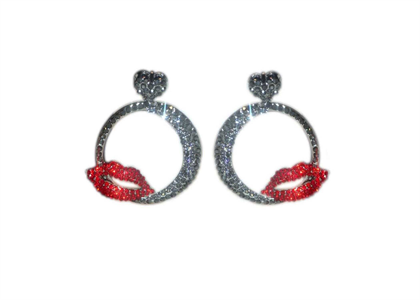 Rhodium Plated Red and CZ Studded Earring